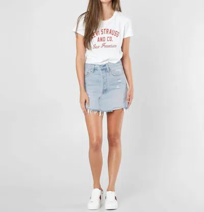 Levi's Denim Distressed Raw Hem Cotton Mini Skirt In Blue