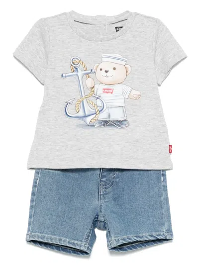 Levi's Babies' Denim Shorts Set In Grey