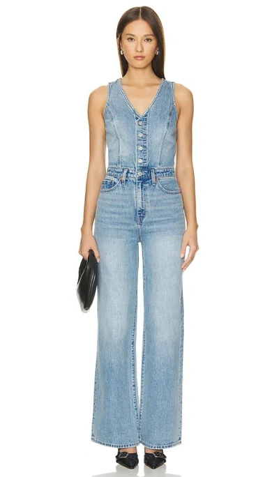 Levi's Denim Vest Wideleg Jumpsuit In Deep Dive