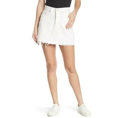 Levi's Distressed Raw Hem Cotton Mini Skirt In White