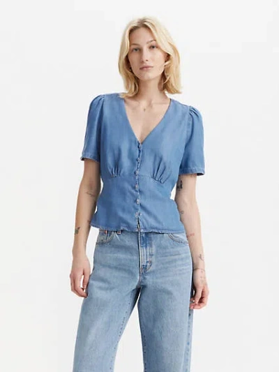 Levi's Dolores Short Sleeve Blouse In Blue