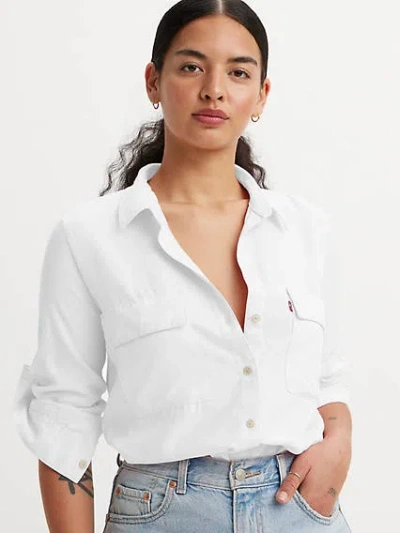 Levi's Doreen Linen Blend Utility Shirt In Bright White