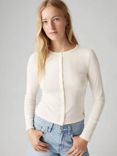 Levi's Dry Goods Women's Pointelle Long Sleeve T-shirt Xl In Gardenia