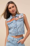 Levi's Embroidered Light Wash Denim Xs Vest