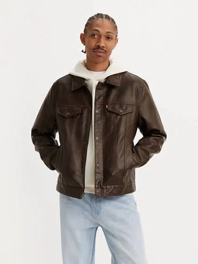 Levi's Faux Leather Trucker Jacket In Brown