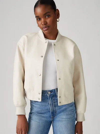 Levi's Faux Leather Varsity Bomber Jacket In White