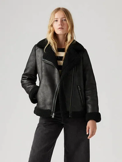 Levi's Faux Shearling Moto Jacket In Black