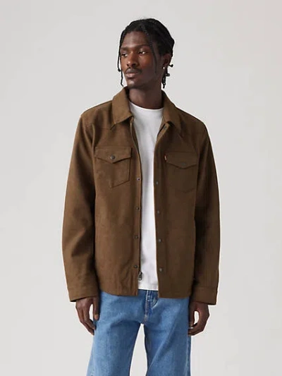 Levi's Faux Suede Western Shacket In Cognac