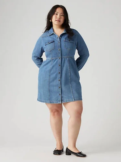 Levi's Trendy Plus Size Flynn Western Cotton Denim Shirtdress In Ringing Bells