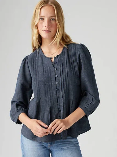 Levi's Gina Linen Blend Blouse In Dusty Blue