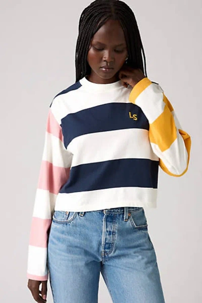 Levi's Graphic Long Sleeve Rugby Tee In Multi Colour / Rugby New Sign Off Stripe 3 Egret