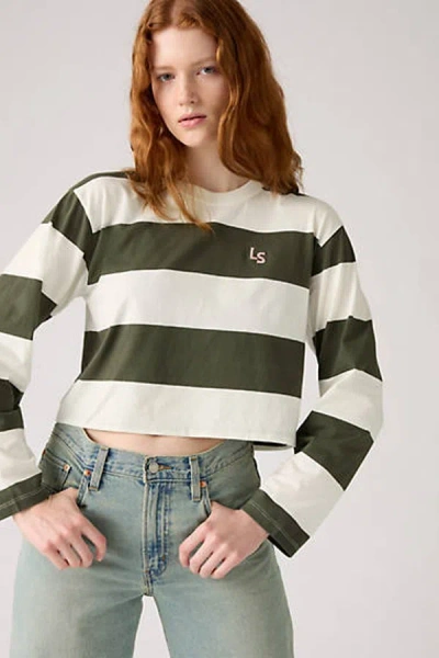 Levi's Graphic Long Sleeve Rugby Tee In Multi Colour / Rugby New Sign Off Stripe 3 Egret / Deep Depths