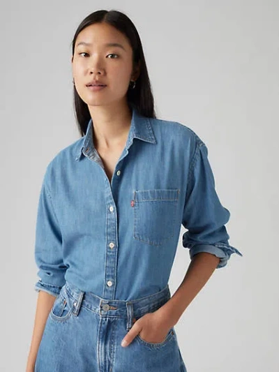 Levi's Harlie Boyfriend Linen+ Denim Shirt In Mid Recess