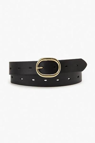 Levi's High-low Leather Belt With Gold Buckle In Black