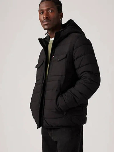 Levi's Hooded 2 Chest Pocket Puffer Jacket In Black