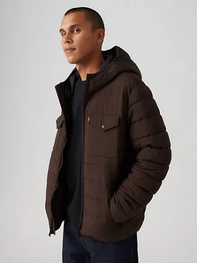 Levi's Hooded 2 Chest Pocket Puffer Jacket In Chicory Brown