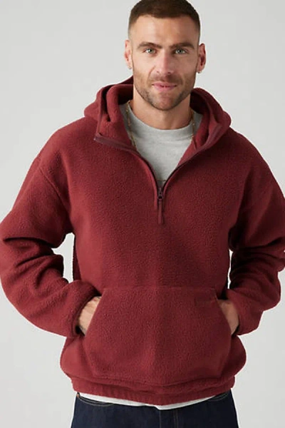Levi's Hooded Sherpa Pullover In Red
