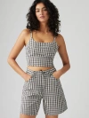 Levi's Levis Premium Womens Jadine Denim Tank High Rise Check Print Baggy Shorts In Milo Mini Plaid Egret