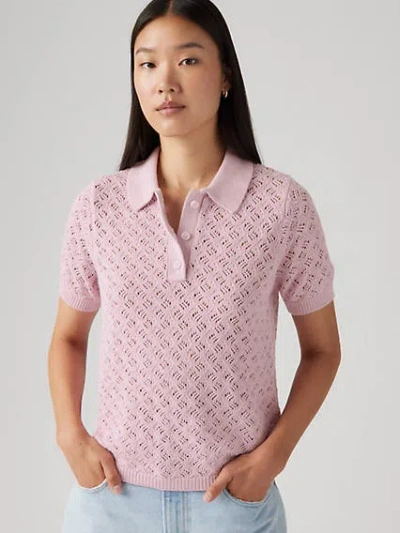 Levi's Lavender Pointelle Polo Sweater In Fragrant Lilac