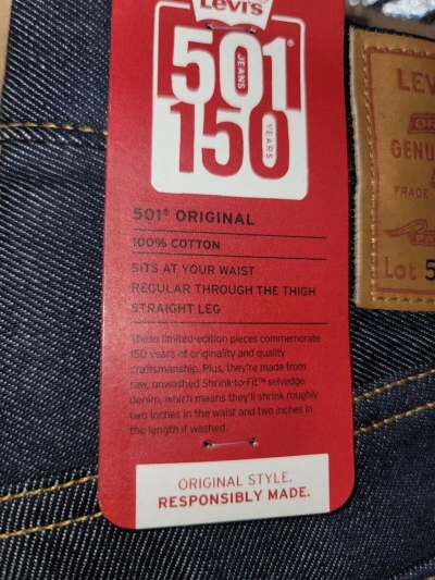 Pre-owned Levi's 501 ® 150th Anniversary Edition Shrink To Fit Selvedge Raw Jeans W40 L32 In Raw Selvedge