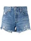 Levi's 501 Original Womens Button Fly High Rise Cutoff Shorts In Blue
