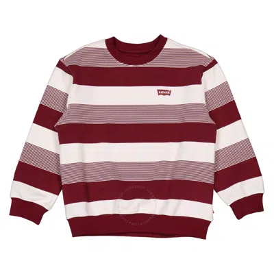 Levi's Boys Cabernet Stripe Crew Neck Sweatshirt In Burgundy