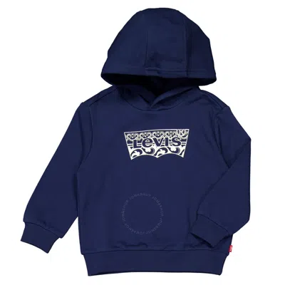 Levi's Boys Logo Printed Cotton Hoodie In Blue