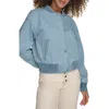 Levi's Women's Ribbed-edge Cropped Denim Bomber Jacket In Light Wash Denim