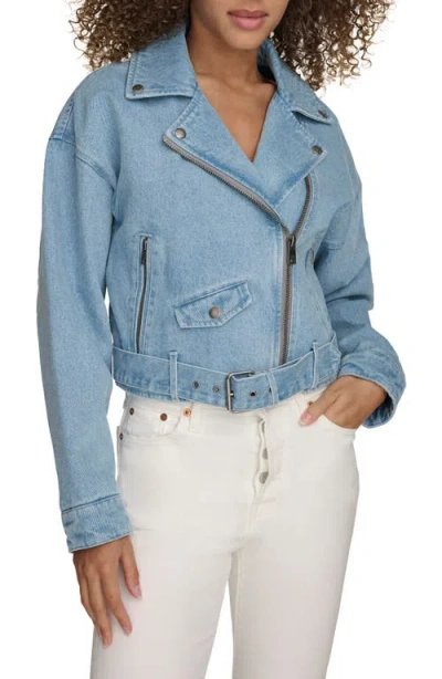 Levi's Women's Cropped Denim Moto Jacket In Lt Wash De