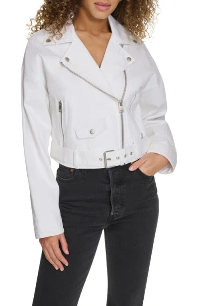 Levi's Denim Crop Moto Jacket In White Denim