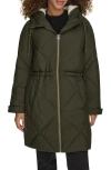 Levi's Women's Diamond Quilted Cinch Waist Parka Jacket In Army Green