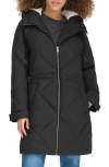 Levi's Women's Diamond Quilted Cinch Waist Parka Jacket In Black