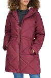 Levi's Women's Diamond Quilted Cinch Waist Parka Jacket In Burgundy