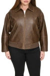 Levi's Plus Size Faux Leather Dad Bomber Jacket In Saddle