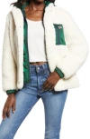 Levi's High Pile Fleece Hooded Zip Jacket In Cream/pine Green
