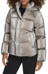 Levi's Women's Quilted Hooded Puffer Jacket In Silver