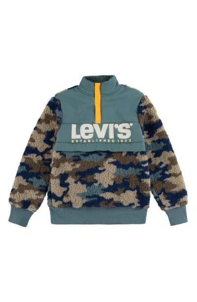 Levi's Kids' Colorblock Logo Print Half Zip Fleece Pullover In Thyme/navy Combo