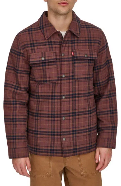 Levi's Quilt Lined Cotton Shacket In Burgundy Plaid