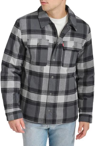 Levi's Quilt Lined Cotton Shacket In Grey/black/white Multi