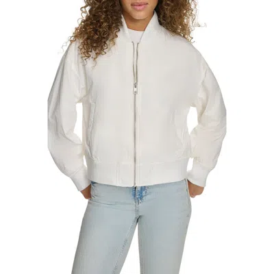 Levi's Women's Relaxed Zip-front Ribbed-hem Bomber Jacket In White