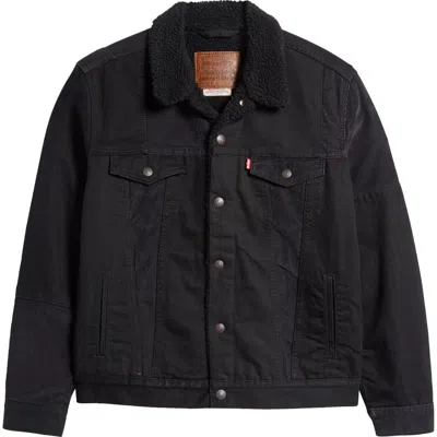 Levi's Type 3 Corduroy High Pile Fleece Lined Trucker Jacket In Blk Motion Sickness Shrpa