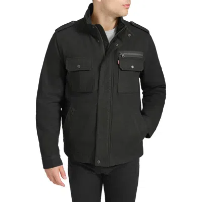 Levi's Hooded Canvas Military Jacket In Black