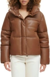 Levi's Faux Leather Puffer Jacket In Brown