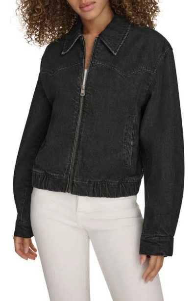 Levi's Women's Western Zip-front Denim Bomber Jacket In Black Wash Denim