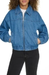 Levi's Women's Western Zip-front Denim Bomber Jacket In Medium Wash Denim