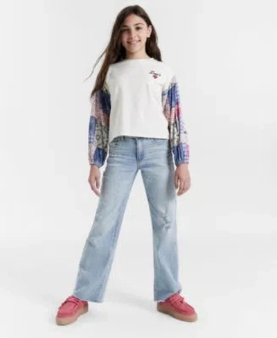 Levi's Kids' Levis Big Girls Woven Long Sleeve Top Wide Leg Jeans In Bauhaus Blues