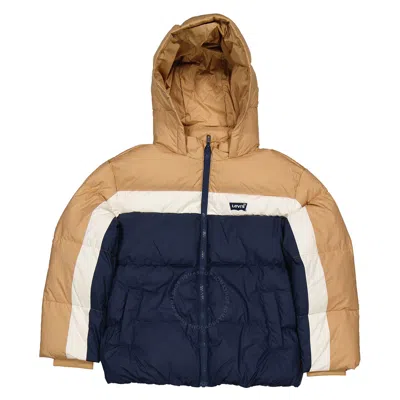 Levi's Levis Boys Colorblock Down Hooded Puffer Jacket In Blue