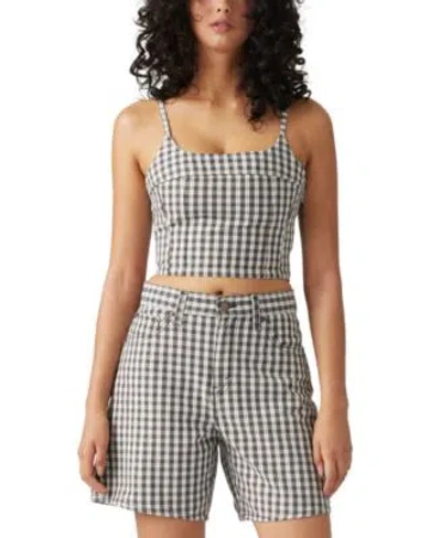 Levi's Levis Premium Womens Jadine Denim Tank High Rise Check Print Baggy Shorts In Milo Mini Plaid Egret