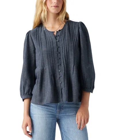 Levi's Levis Women's 3/4-sleeve Button-front Blouse In Liza Plaid Navy Blazer