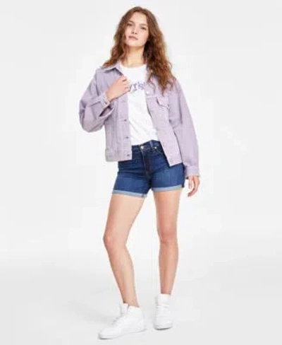 Levi's Levis Womens 90s Trucker Jacket Perfect T Shirt Mid Length Shorts In Spacey Lavender